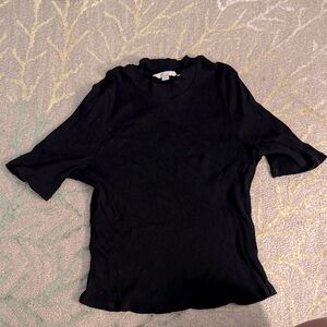 Boden short sleeve ribbed mock turtleneck black stretch top 14